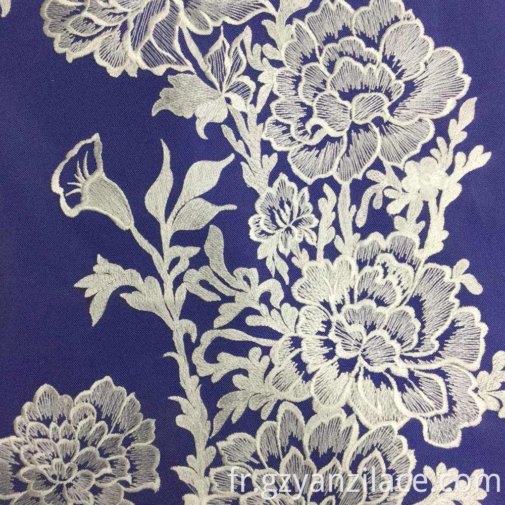 White Flower Embroidered Lace Fabric